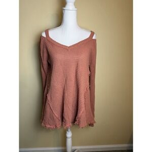 Free People Sweater Women Small Petit Pink Lagenlook Relax Distressed Lounge